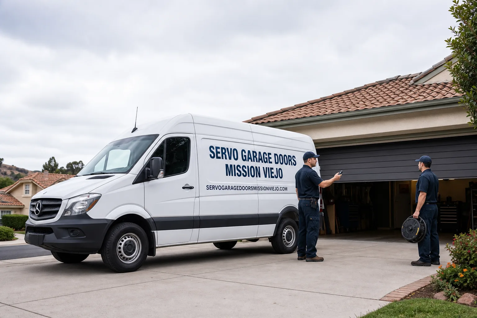 Servo Garage Doors Mission Viejo garage door service vehicle and crew in Mission Viejo, CA